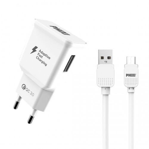 Phixi QCH202M Basic 12V / 3A Qualcomm 3.0 Micro USB Kablolu Hızlı Şarj Cihazı